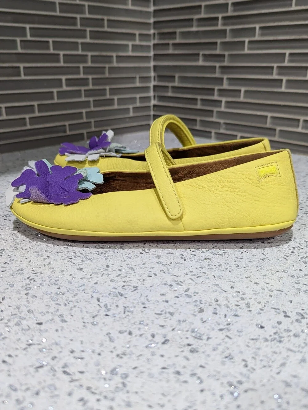 Camper Kids Ballerina Twins Ballet Flat Yellow Leather Mary Jane Girls Size 33 1